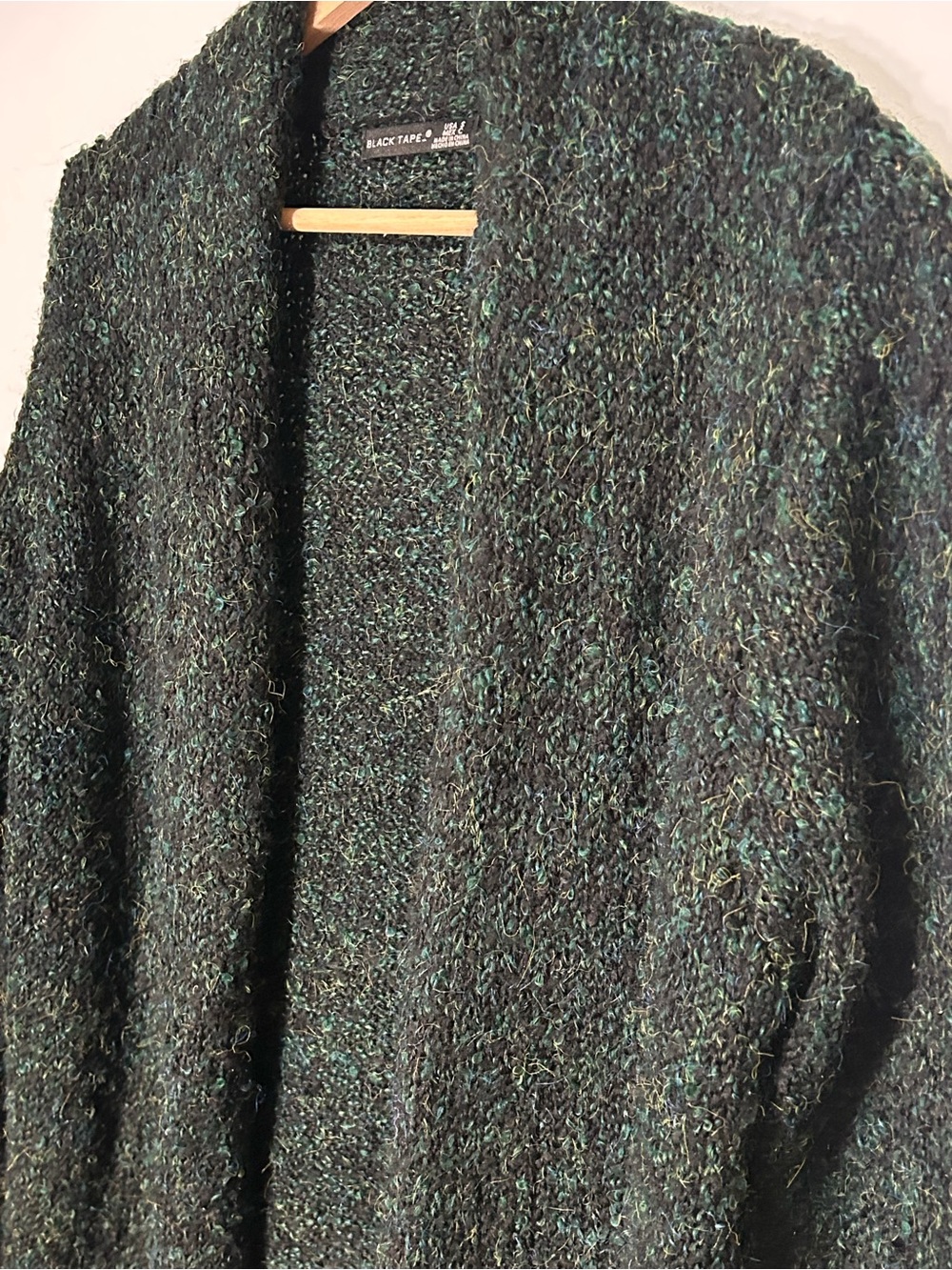 Black Tape Emerald-Green Marbled Bouclé Longline Open Front Cardigan Size S - Picture 4 of 9